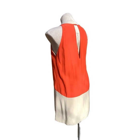 Parker Silk Colorblock Chemise Dress Keyhole Neck Orange Tan Size Small - Picture 5 of 11